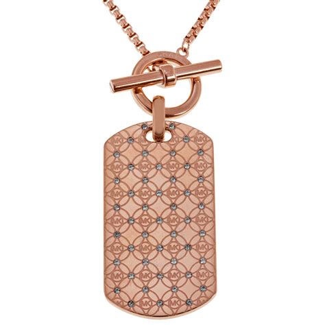 michael kors rose gold dog tag necklace|rose gold necklace for women.